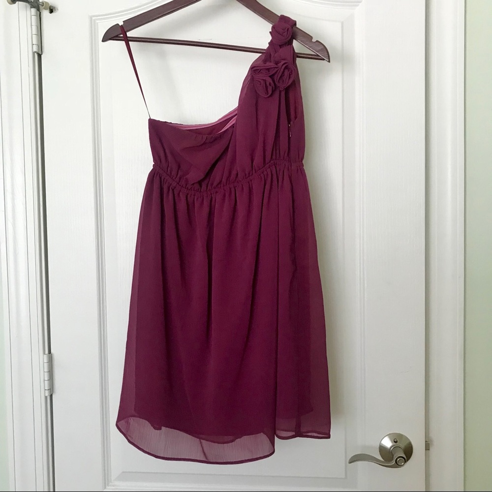 Merona one-shoulder chiffon dress w/ rosettes